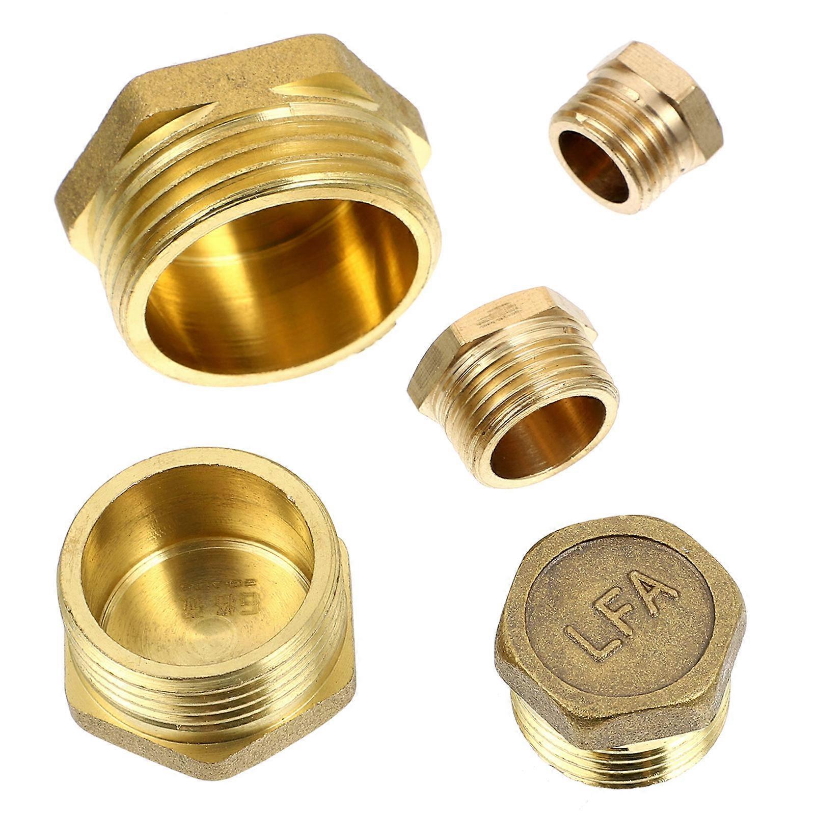 Pipe Fitting Socket Plug Set Golden Brass Sealing Threaded Holes For Pipes 5Pcs