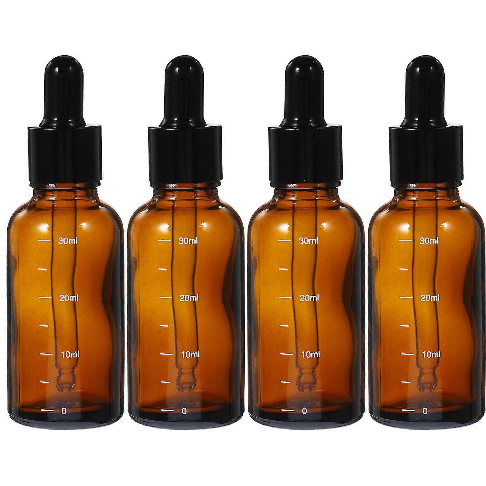 4pcs Amber Dropper Bottles with Graduated Scale – Refillable Glass Containers for Essential Oils, Liquid Storage, and Light Protection