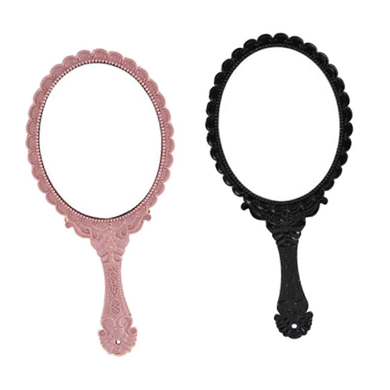 Makeup Mirror 2-Piece Set With Handle Travel Size Handheld Portable Glass Vanity Mirror For Women