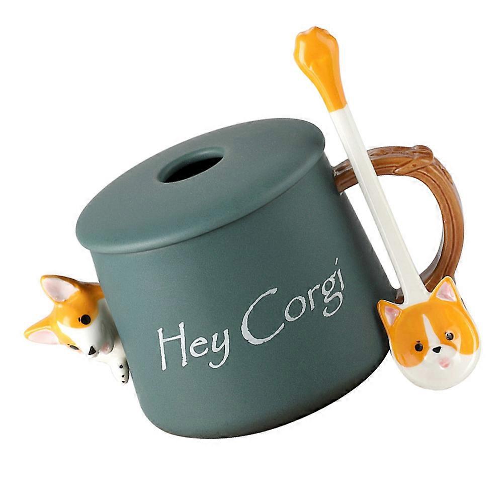 Corgi Cup Ceramic Mug Practical for Home and Office Use with Cover Spoon 1Set