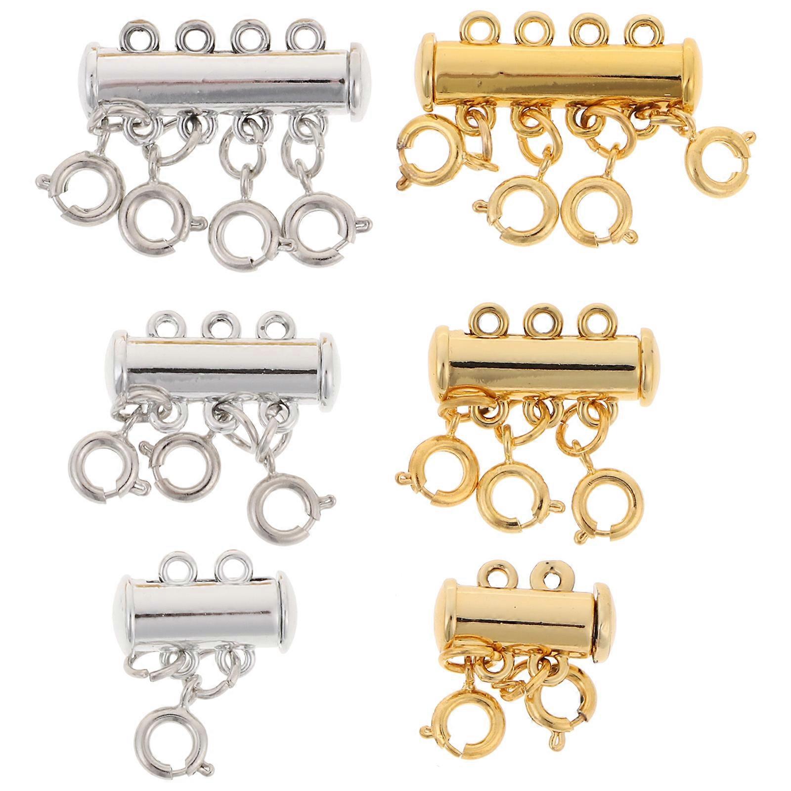 6PCS Multi Row Clasps for Jewelry DIY Accessories, Silver & Gold Spring Buckles with Strong Hold Snap Hook Closures for Necklaces & Bracelets
