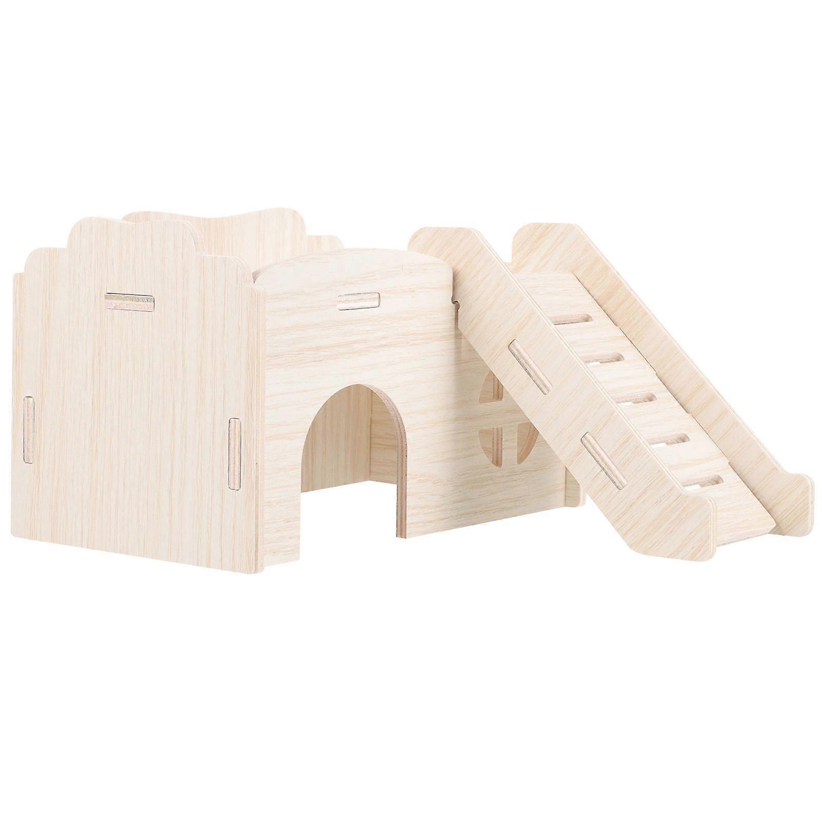 Wooden Hamster House with Climbing Ladder – Natural, Bite Resistant Small Pet Hideout for Hamsters and Small Animals