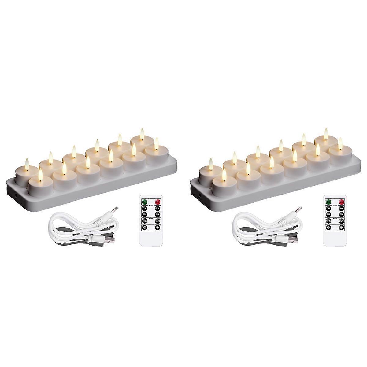 Rechargeable Tea Lights Candles, 24 Pcs Rechargeable Candles with Remote Charging Base, LED Flameles