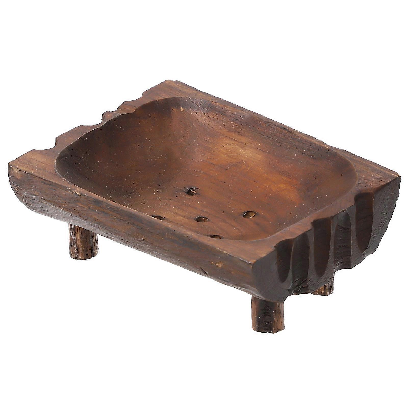 Soap Holder Dish Wooden Soap Case Bathroom Retro Light Brown 15.5x12x6.5cm Drainage 1Pcs