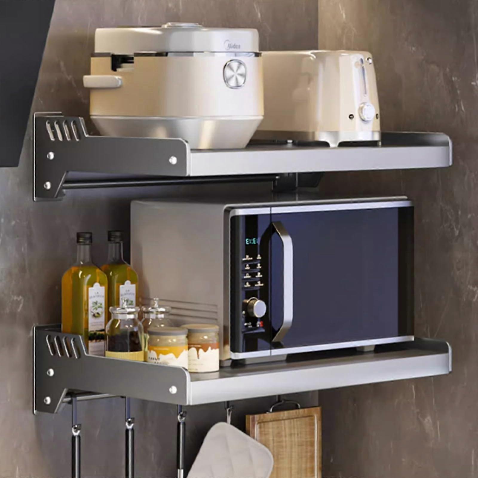 Microwave Holder Rack Stand Shelf, Stainless Steel Wall Shelf for Kitchen Oven, Gunmetal Grey 55x35.8x12cm