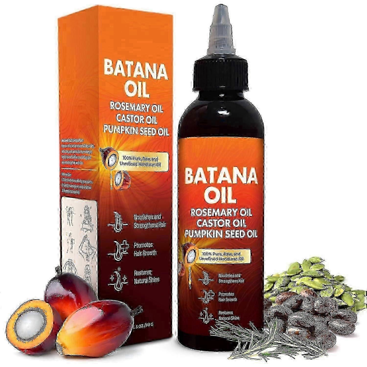 Batana Oil For Growth, 4-in-1 Unrefined Honduran Oil With Rosemary, Castor, Oil, Nourishes, Strengthens, Promotes Healthy Hai