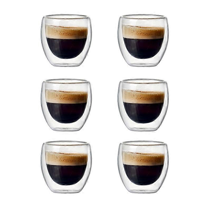 6PCS Dubbelvägg Isolerad Glas Kaffekopp Set För Att Dricka Tekopp Kaffe, Latte, Espresso