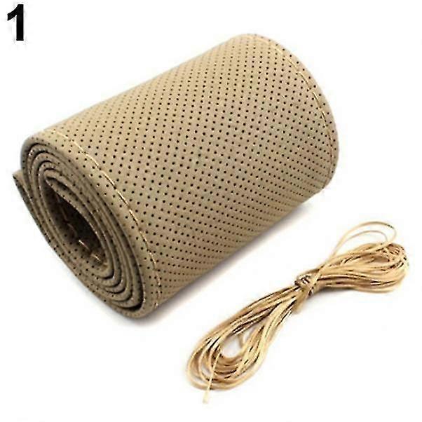 Useful DIY Faux Leather Soft Car Steering Wheel Cover with Needles and Thread