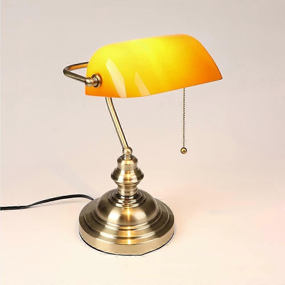 Retro Green Banker Lamp with Pull Switch, Vintage Tiffany Desk Lamp, Brass Finish, H36 cm, E27 MAX40 W