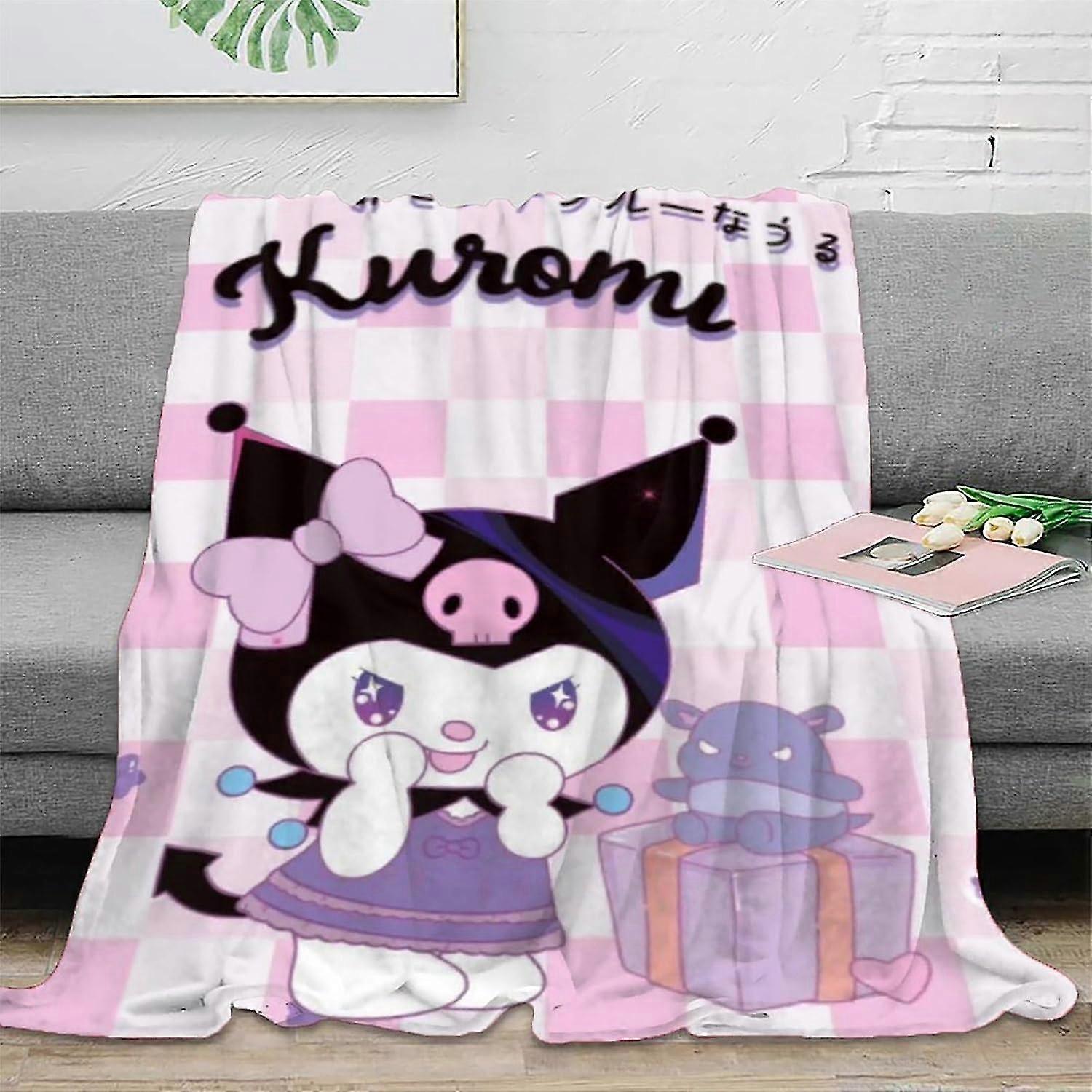 Couverture en microfibre douce imprimée 3D Kuromi, jeté chaud moelleux léger pour l’utilisation du canapé