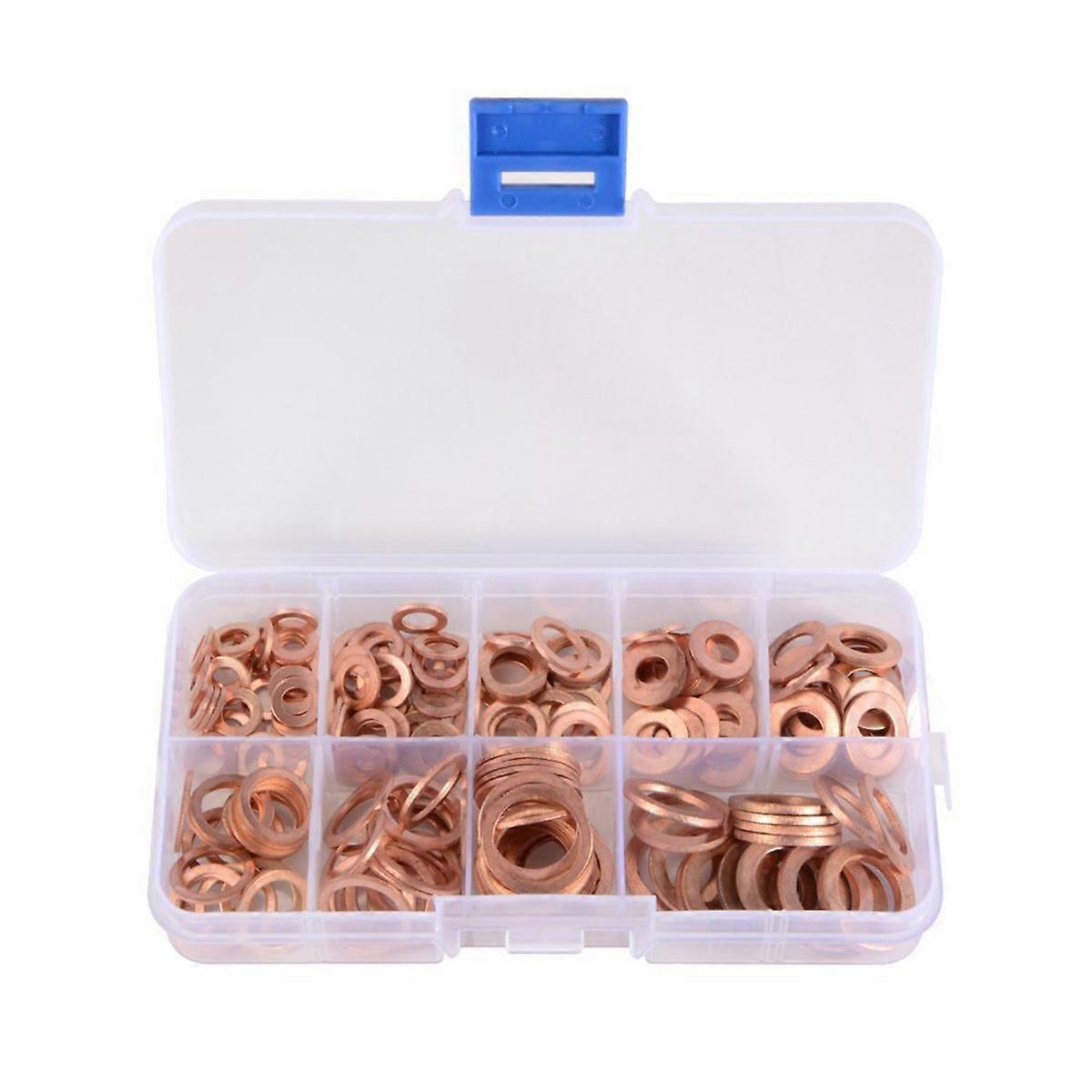 Washers Assortment Kit Small Copper Washer For Hydraulic Fittings And Generators Flat Shape 200Pcs
