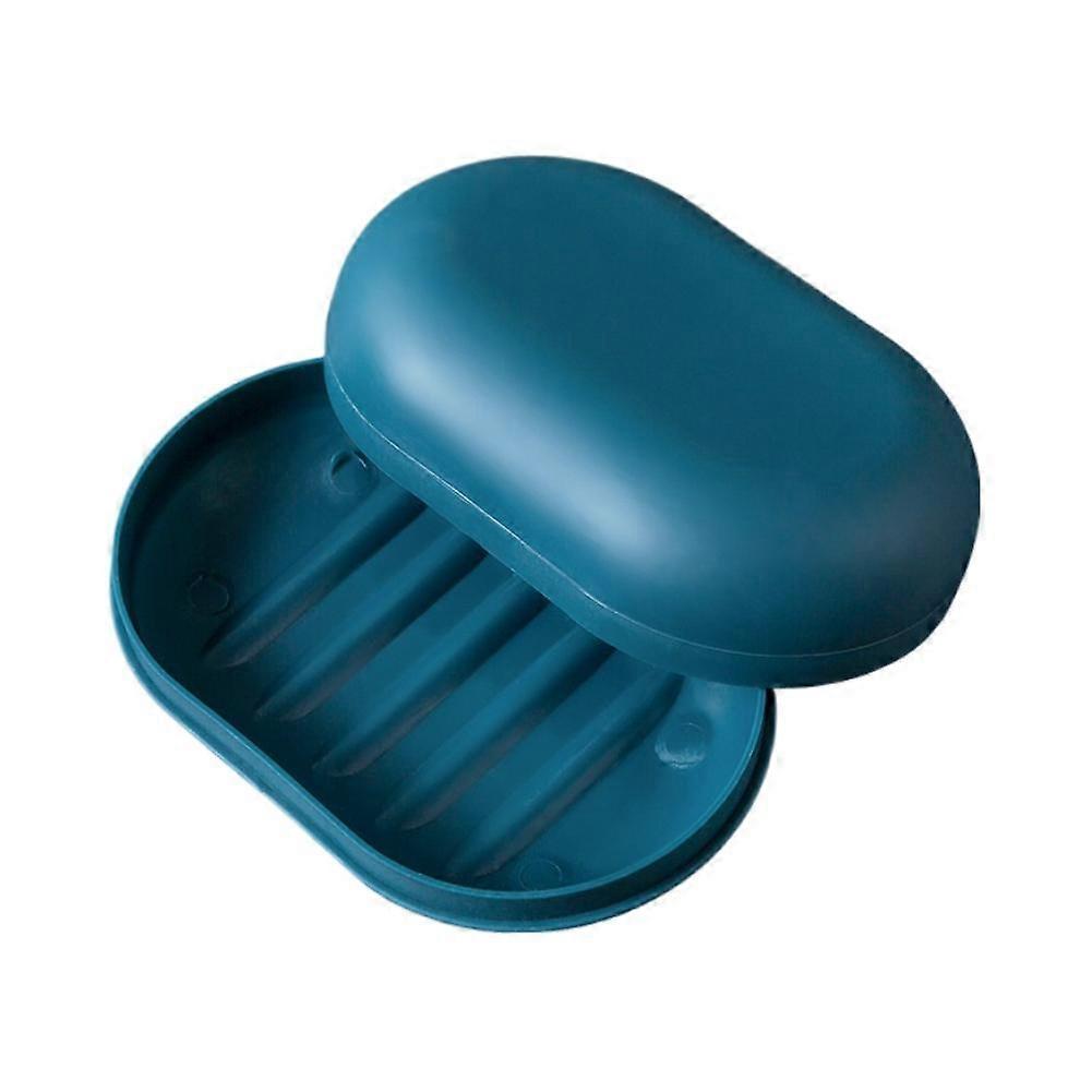 Portable Oval Plastic Soap Dish Box With Lid Sealed Travel Shower Bathroom