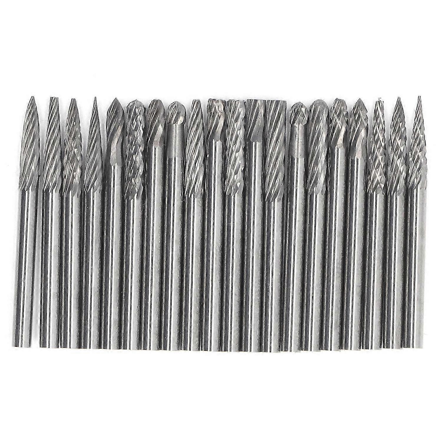 20Pcs Tungsten Carbide Burr Set Cutter Bit Cone End Mill Single Double Pattern 1/8in Shank