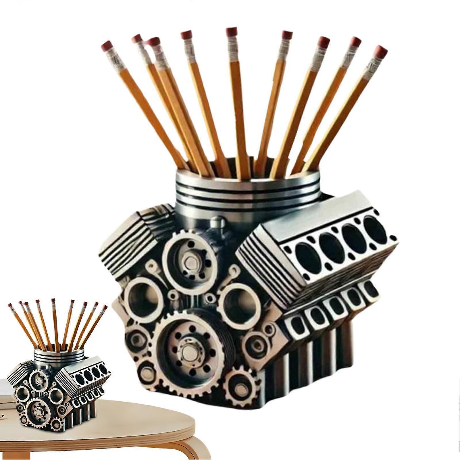 Engine Desk Organiser - Creative Engine Model Block Display, 4.72 x 4.53 x 3.94 Inches Multi-Functional Pen Holder for Office