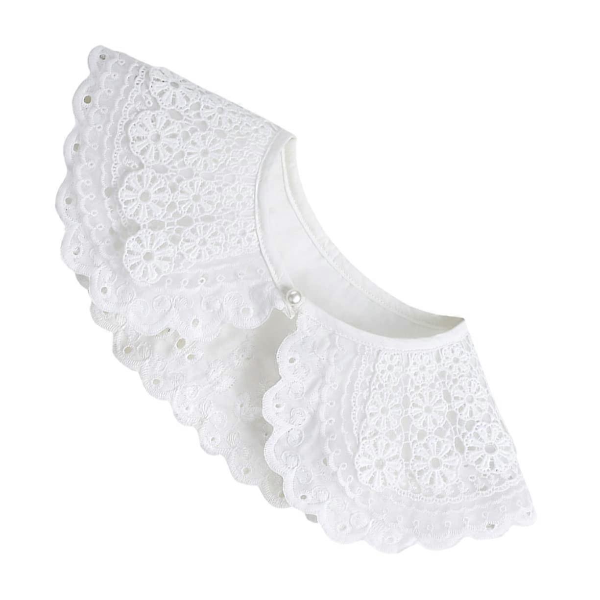 1pc White Lace Flower Collar Bow Scarf Lace Wraps Bow Collar Fake Collar For Dress, White