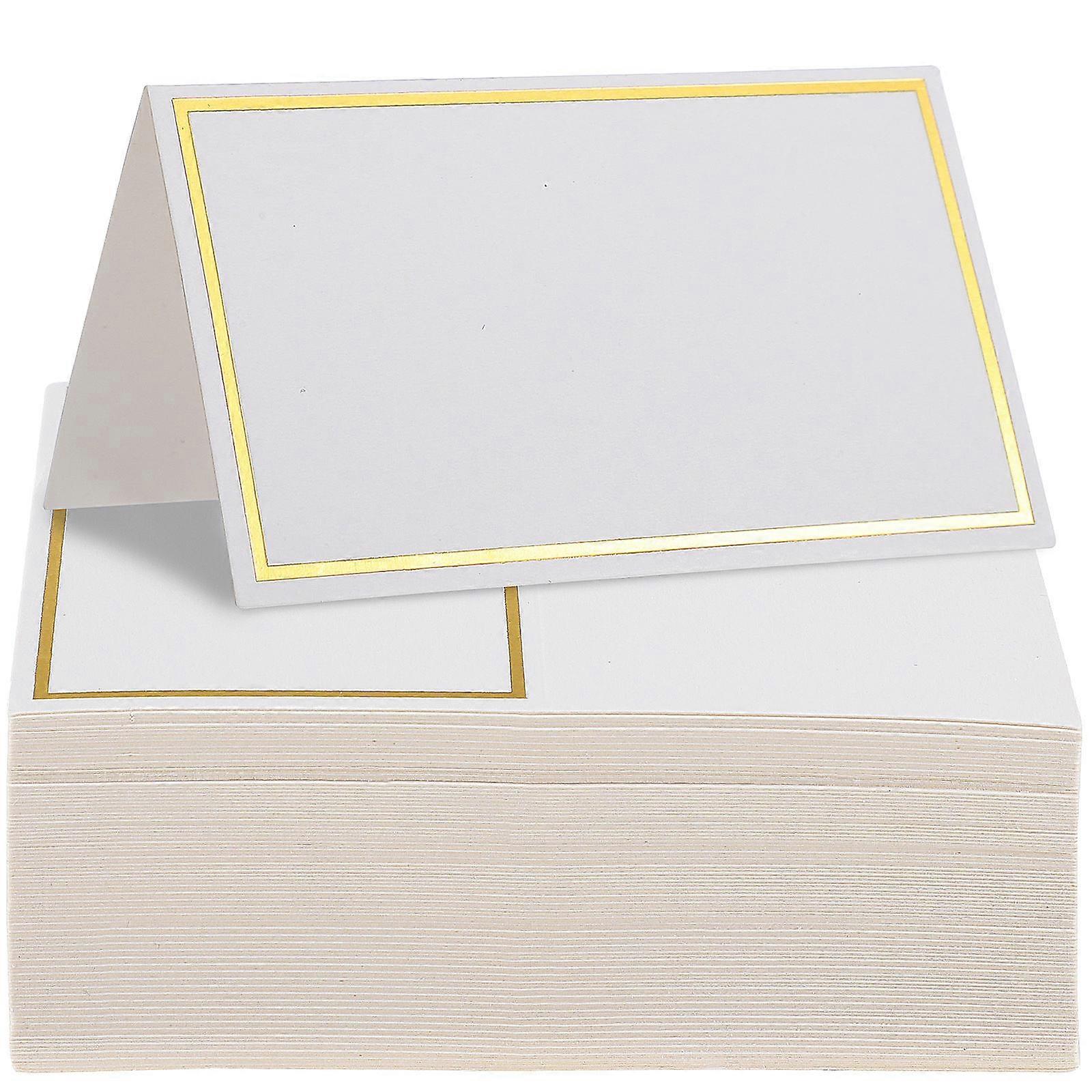 100pcs Folded Gold Foil Place Cards for Weddings, Banquets & Dining Events – Elegant Name Tent Cards with Smooth Writing Surface