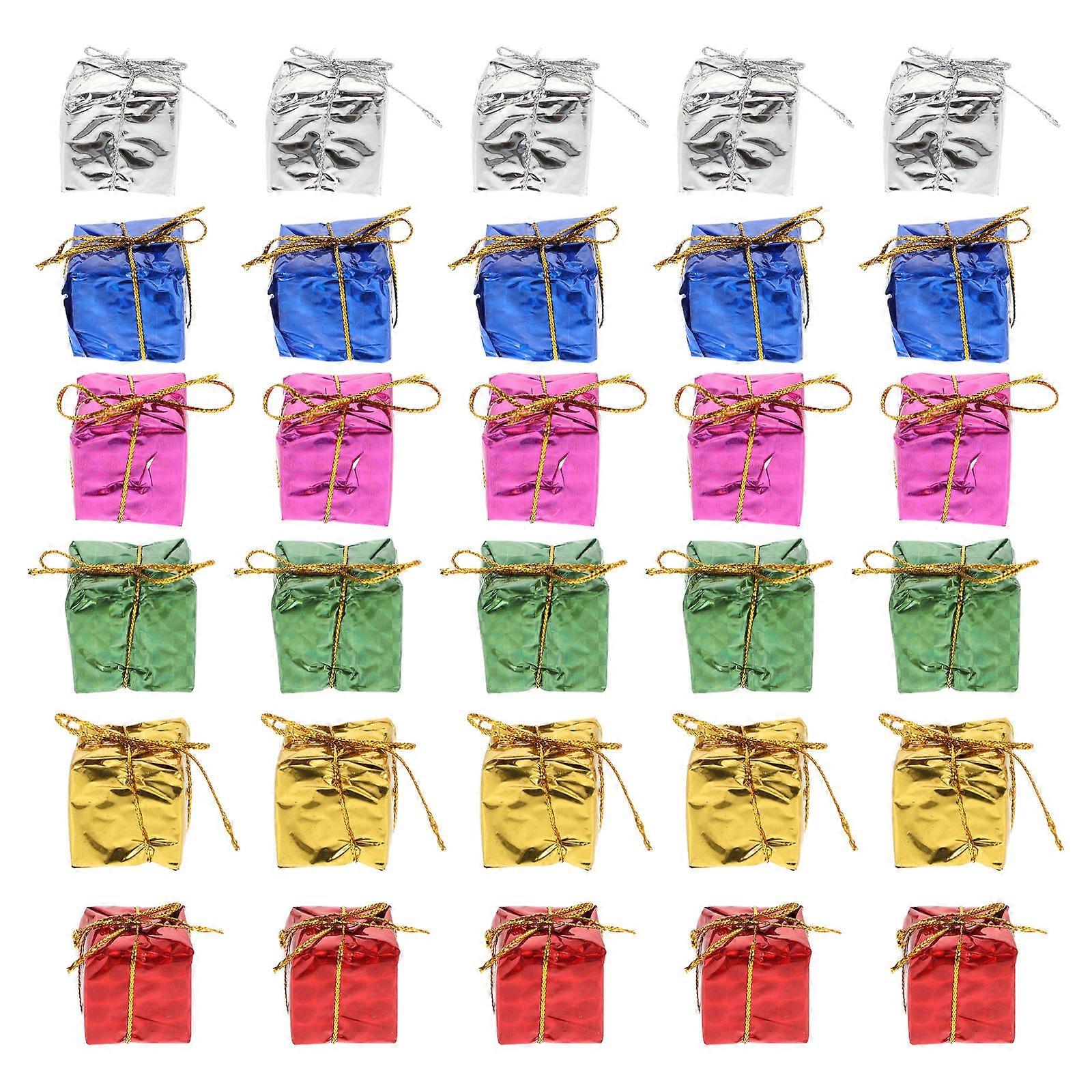 Party Treat Boxes Xmas Tree Small present Boxes Pendants Mini Wrapped Present Assorted Color 3x3xcm 72Set