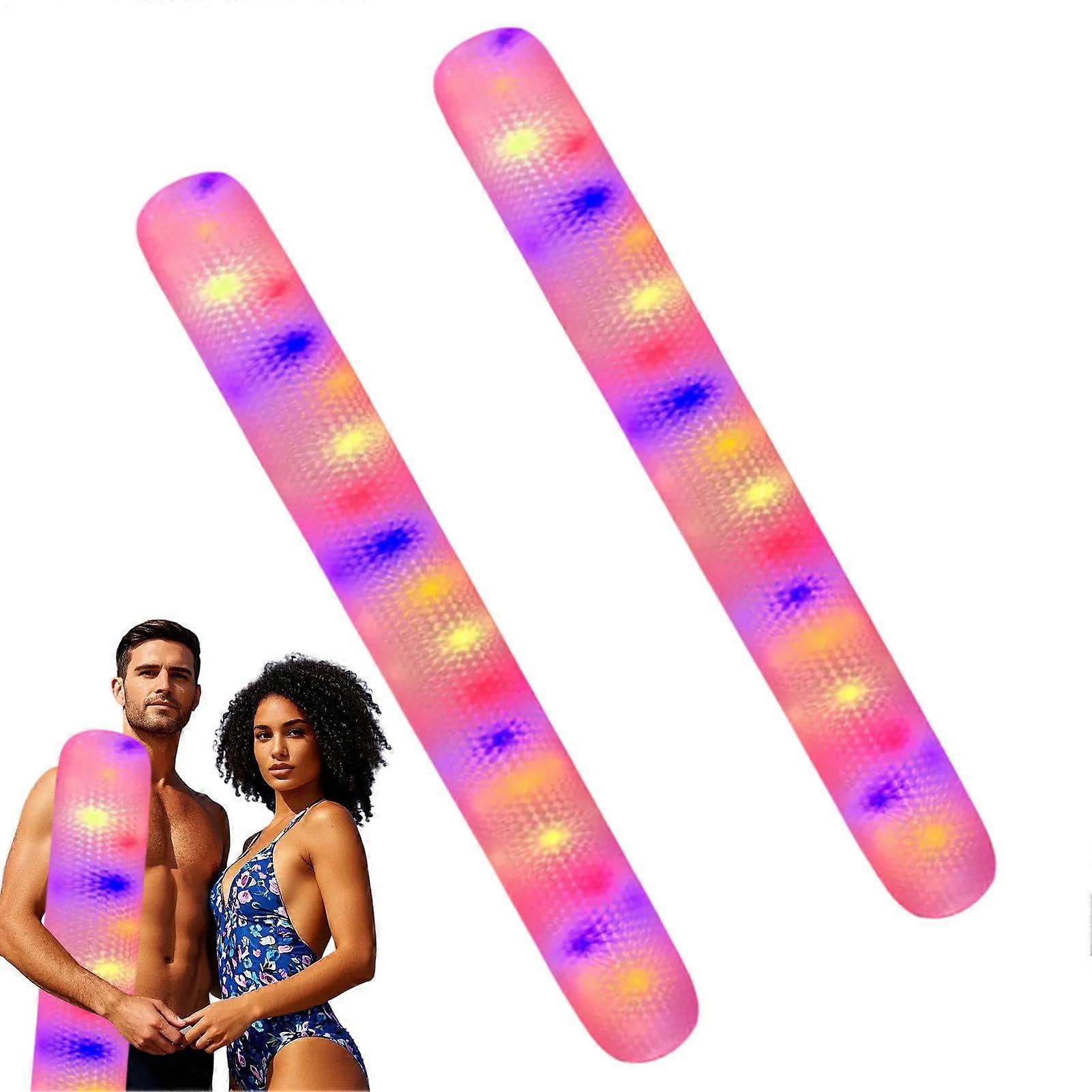 Block Pool Swimming Noodles Inflatable Pool Noodles For Adults 2-Pack Blow Up Pool Sticks Travel Built-In Light Pink