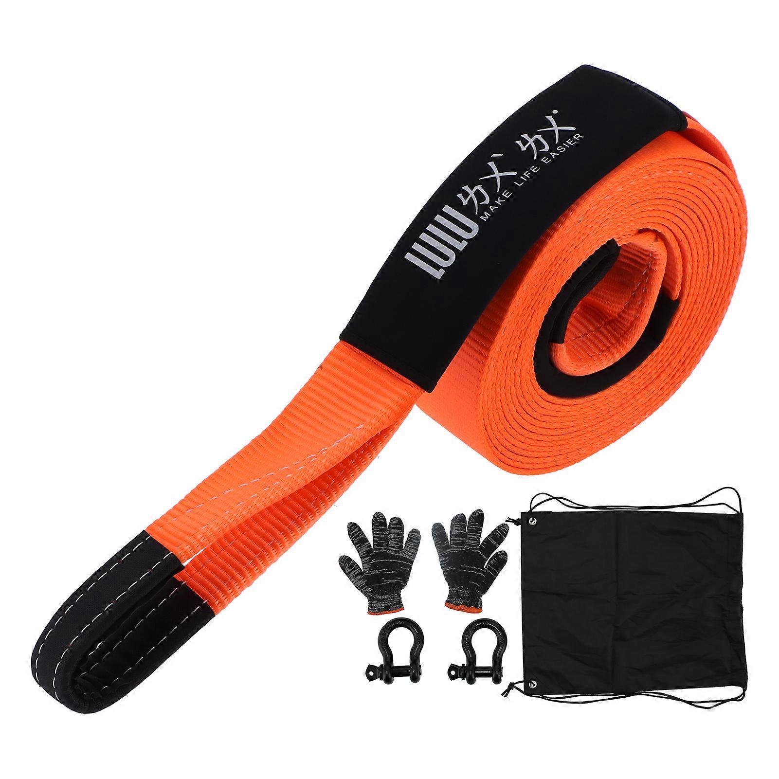 Towing Rope Polyester Shackle Recovery Tow Strap Trailer Dragging Accessories 15 TonsOrange