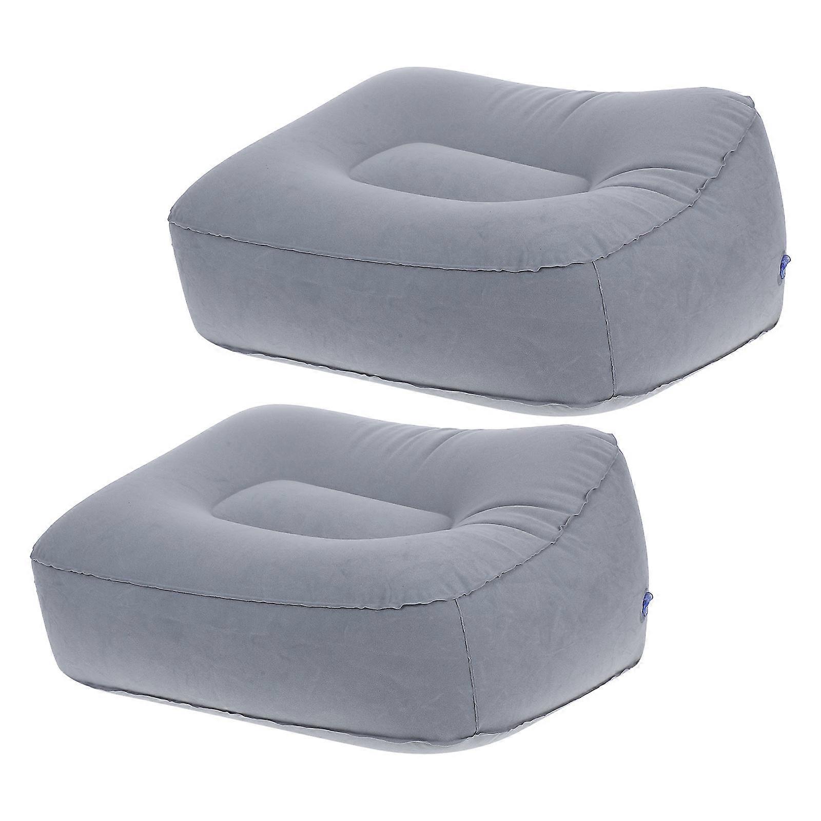 2 Pcs Inflatable Foot Rest Pillow Flocking PVC Massage Stool Relax Cushion for Outdoor Travel Grey