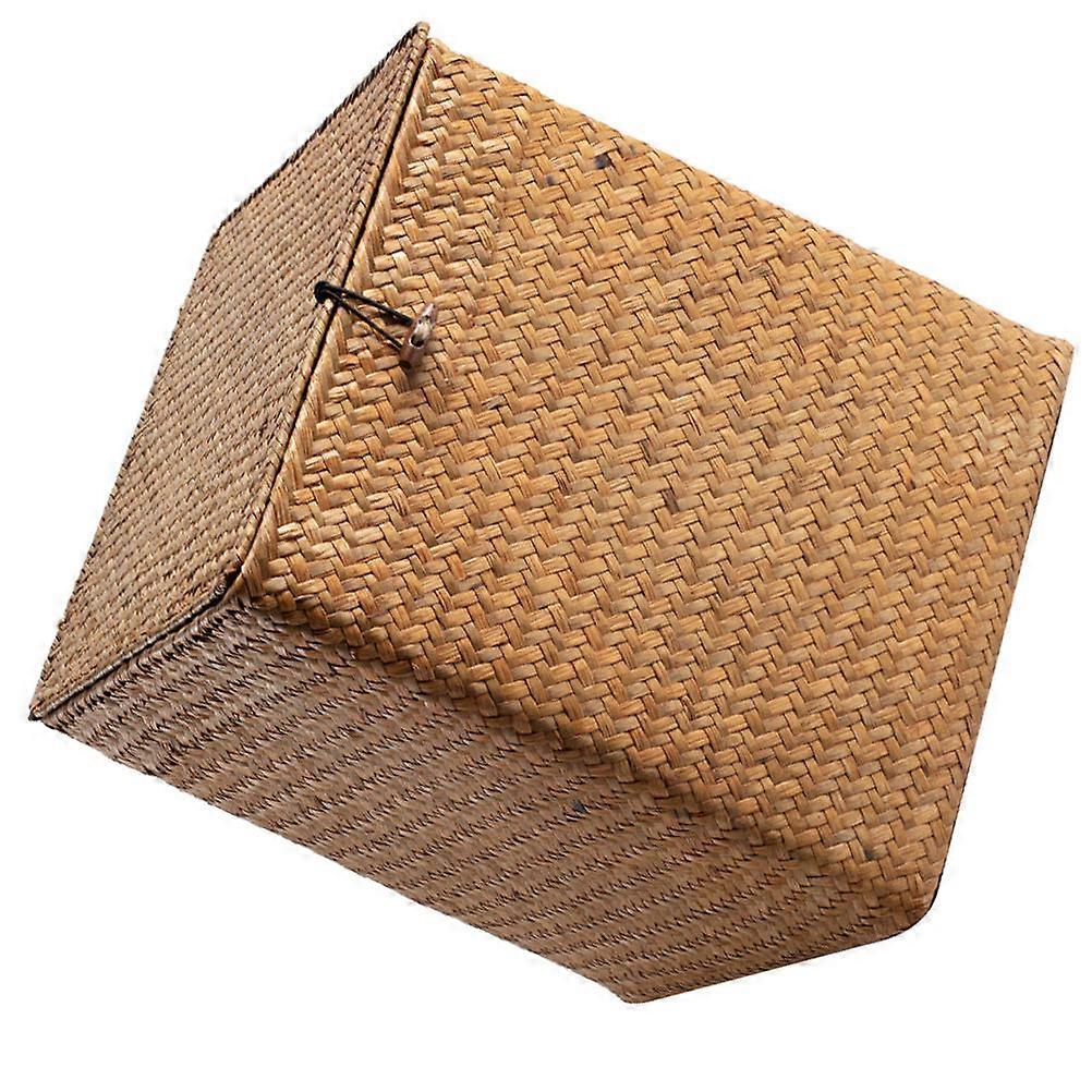 Large Storage Basket with Lid in Light Brown for Home Use Rush Straw Material