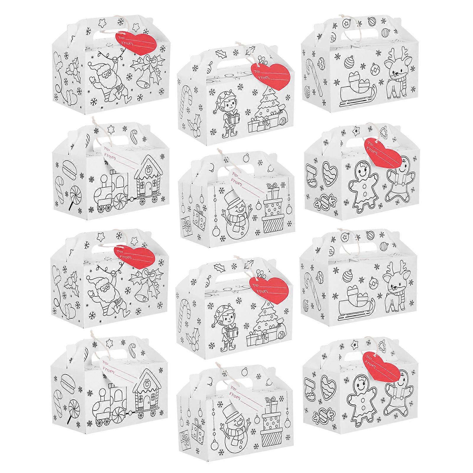 Gingerbread House Diy Christmas Cardboard Treat Boxes Rectangular Handheld Tote Box Multi Color For Children Party Favor 12Pcs