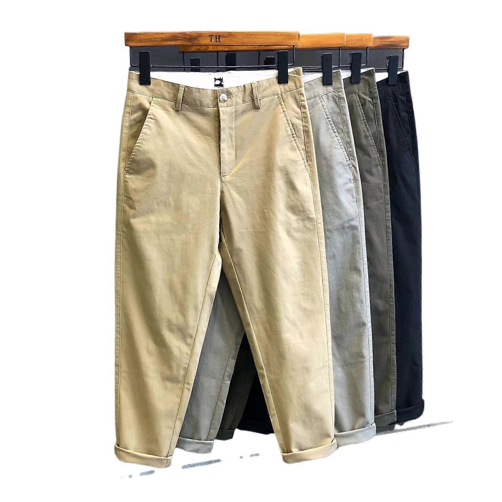 Spring Autumn Washed Casual Nine Pants Men Slim Solid Simple Match Small