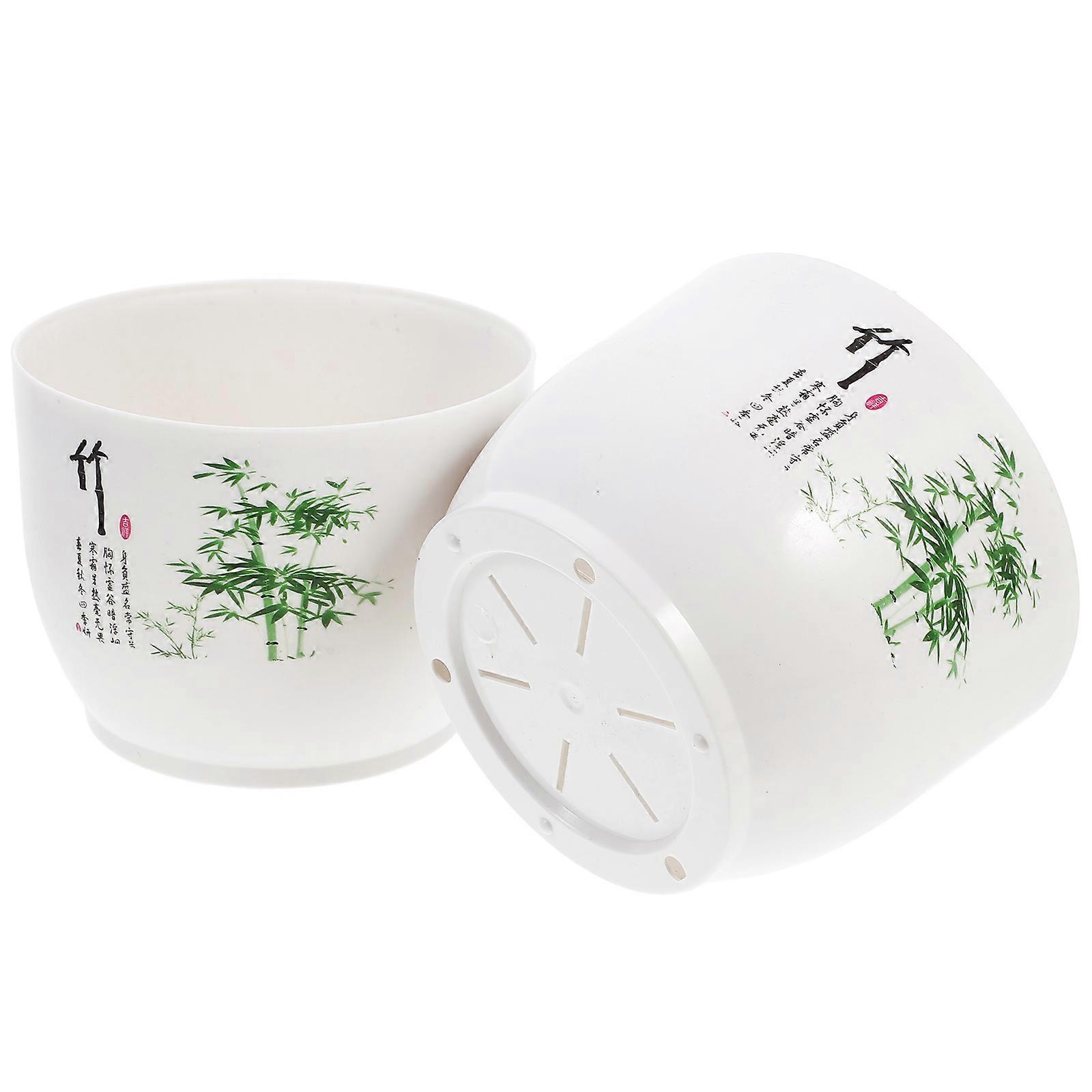 Plastic Planter Pot Hydroponic Flower Container Balcony Use Round Shape Smooth Surface 2Pcs