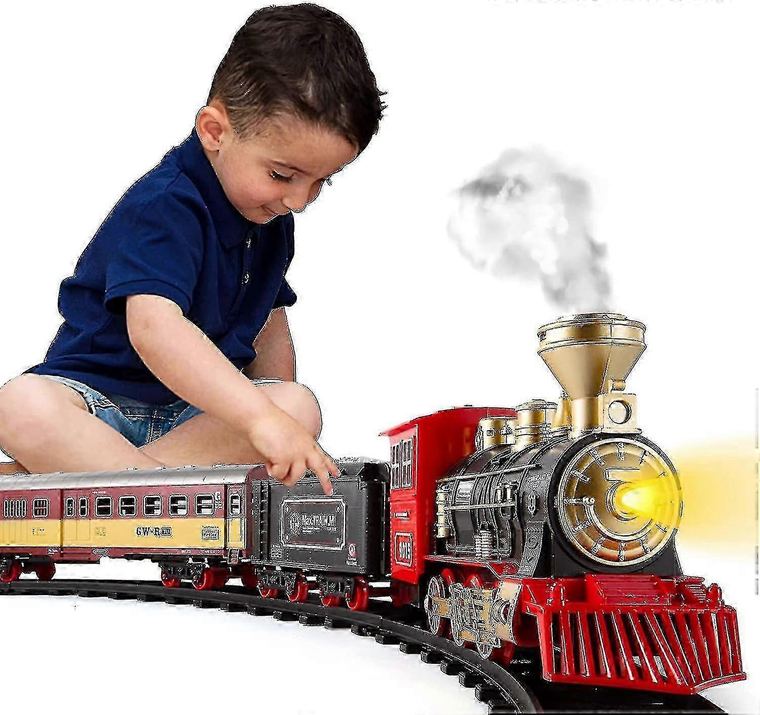 Train Set For Kids With Smoke Lights And Sounds, Electric Railway Toy Train With Steam Locomotive En