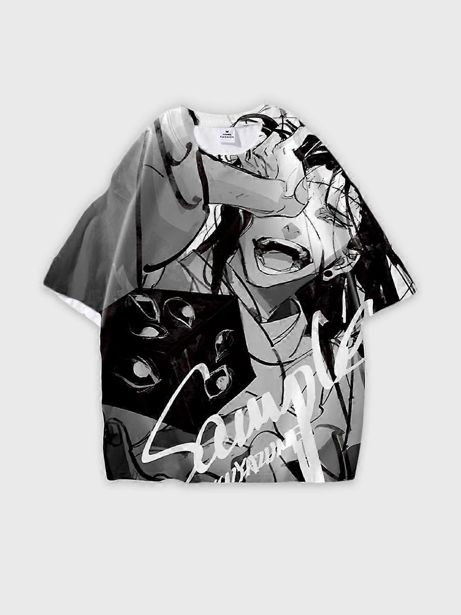 T-shirt round neck Character Pattern loose short sleeve P736