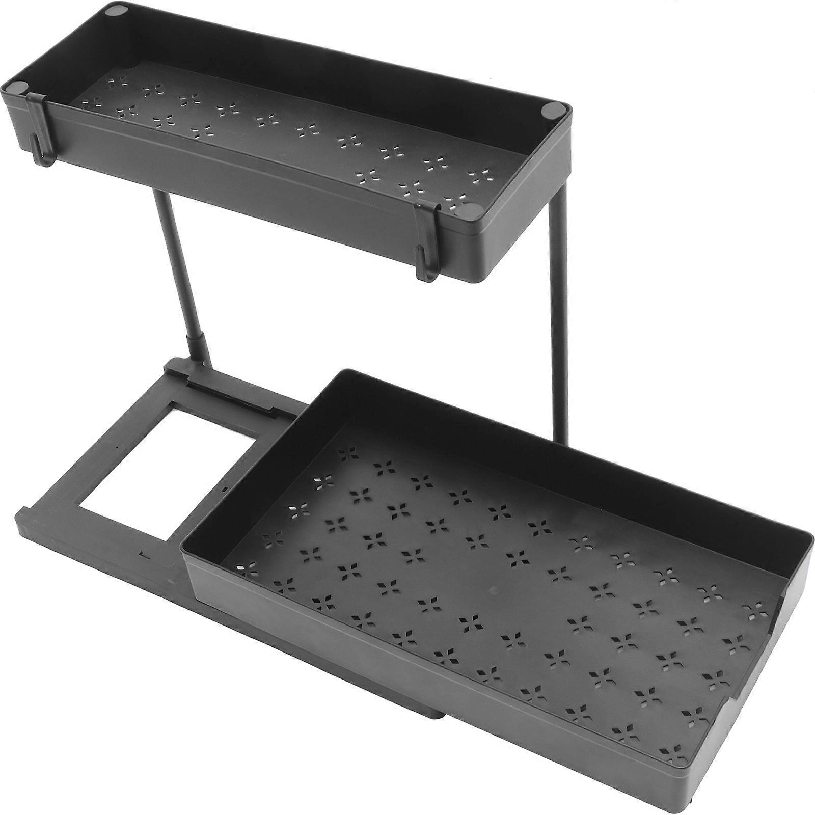 Under Sink Pull Out Organizer with Two Tiers for Kitchen Bathroom Storage ABS Black 12.5x16.5x20.5 Inches