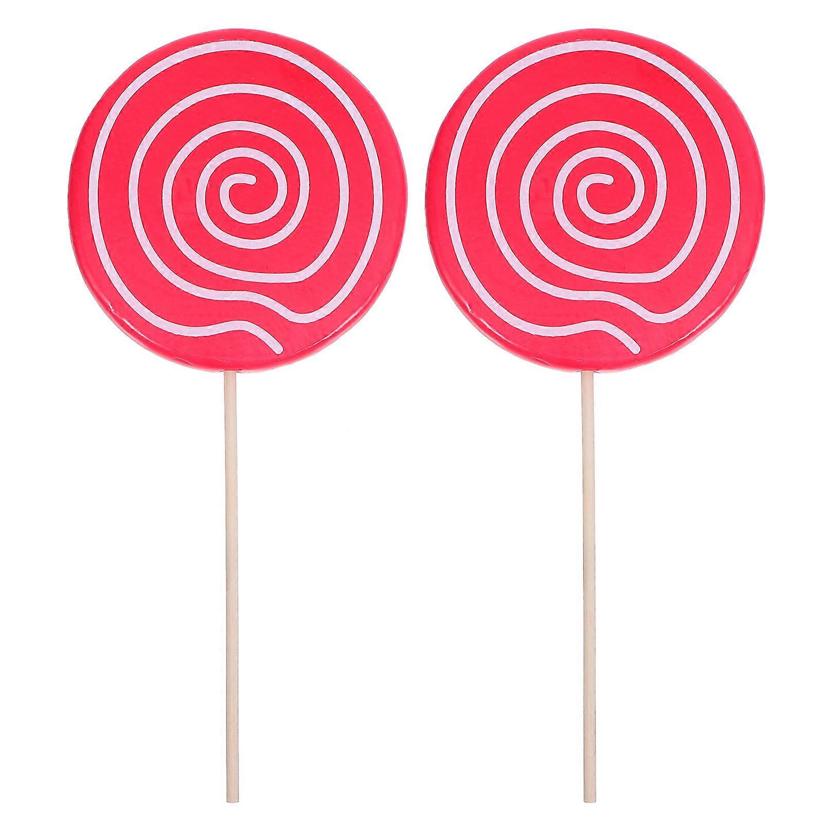 Red Realistic Lollipop Props for Photo Decoration Made of Wood and Resin 2pcs