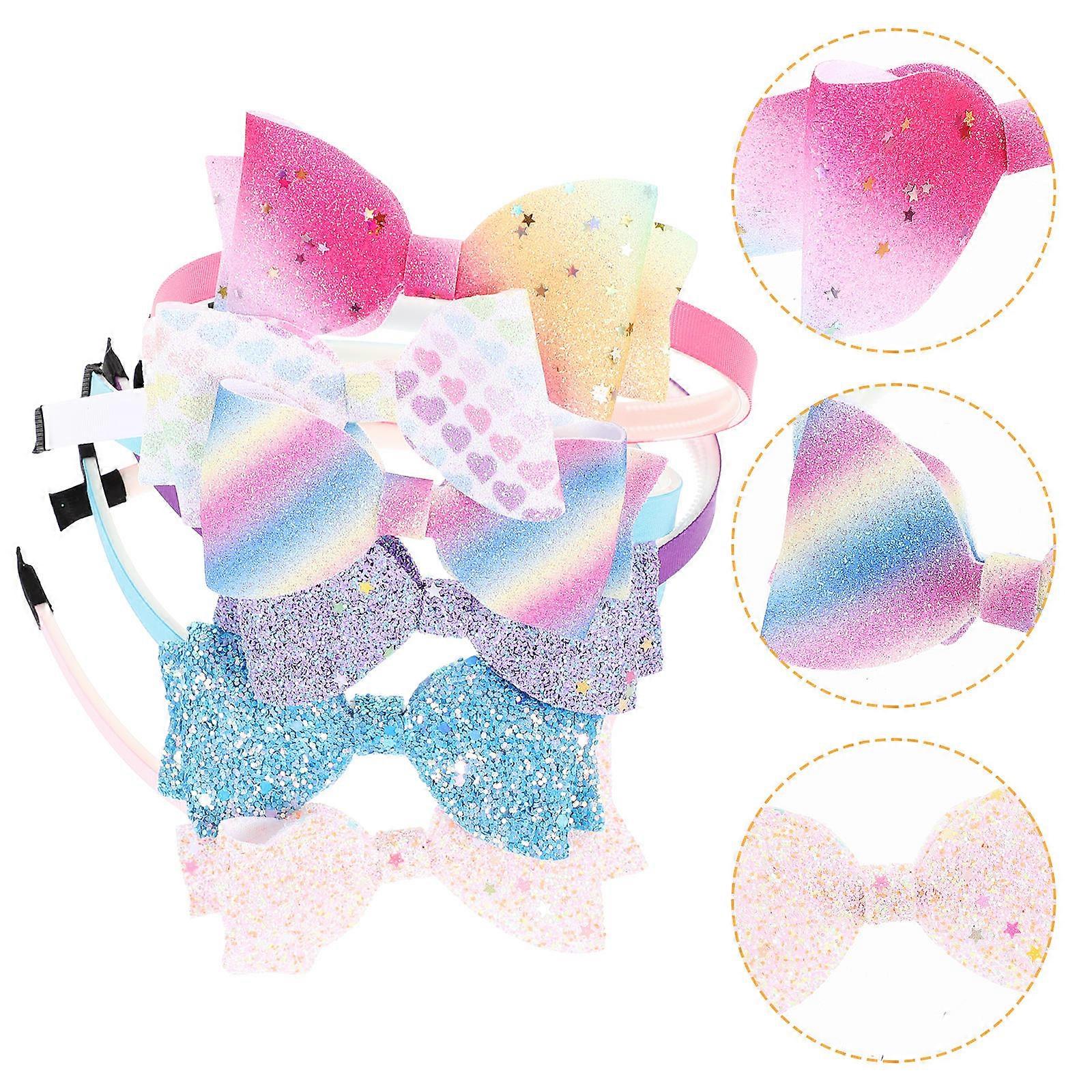 6pcs Glitter Sequin Bow Headbands Cute Plastic Headband for Kids Assorted Color Lightweight