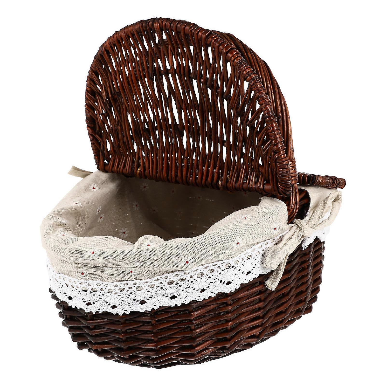Woven Basket With Handle Rectangular Willow Material Indoor Use Living Room Storage Organizer 1Pack