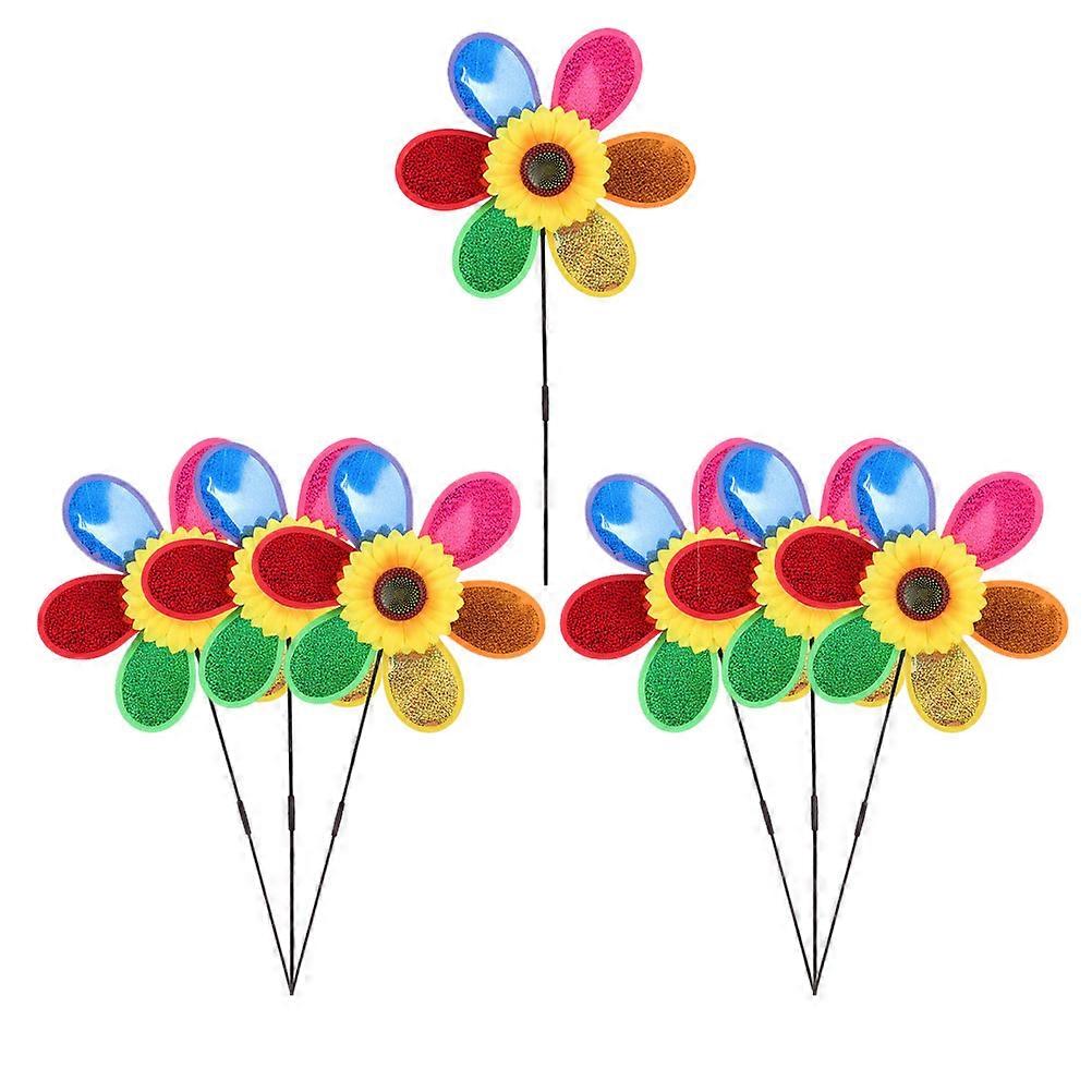 Windmill Yard Stake Diy Assembly Sunflower Shape Plastic Material For Kids 7Pcs