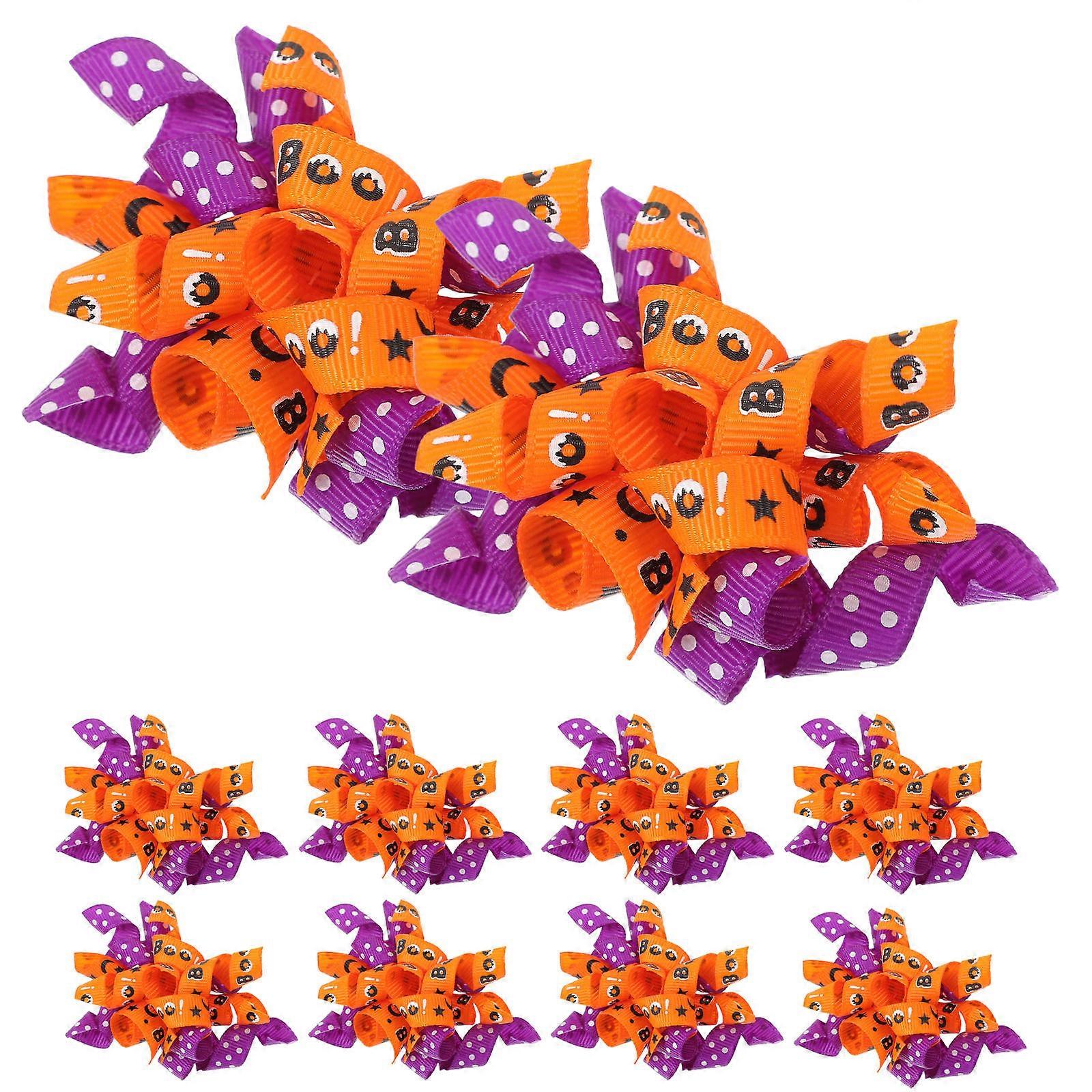 Halloween Dog Bows with Rubber Band for Small Dogs Polyester Pet Grooming Bows 10pcs