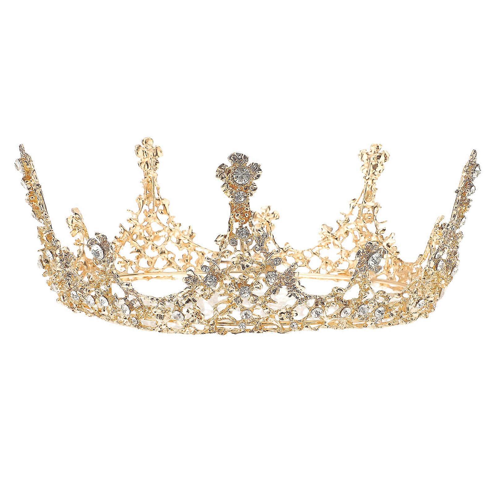 تاج الزفاف الأنيق للنساء مع الكريستال والسبائك الذهبية خفيف الوزن ومتين 7 بوصة