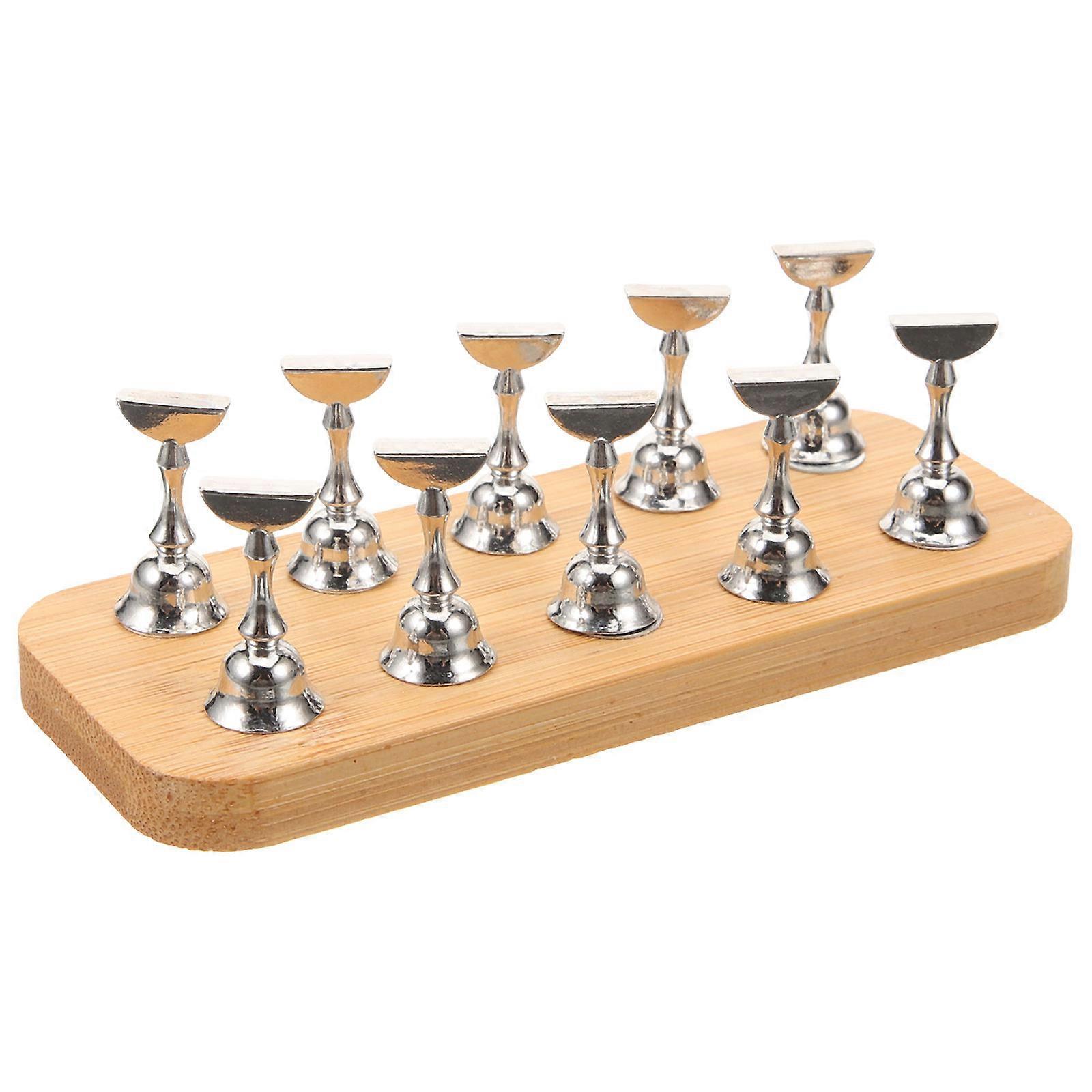 Nail Art Practice Stand with Wooden Base for Press On Nails Display and Storage 7.5 x 4.5 inches