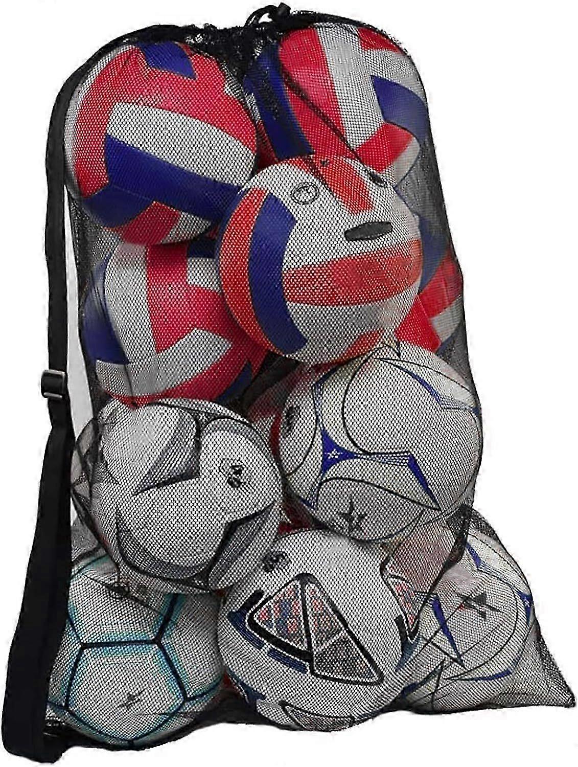 Large portable net for soccer, basketball, volleyball, nylon mesh bag with drawstring and shoulder straps, reusable and storage