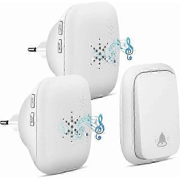 Wireless doorbell, battery-free wireless doorbell with 2 receivers, 150m range waterproof push button with 38 ringtones, 4 volume levels