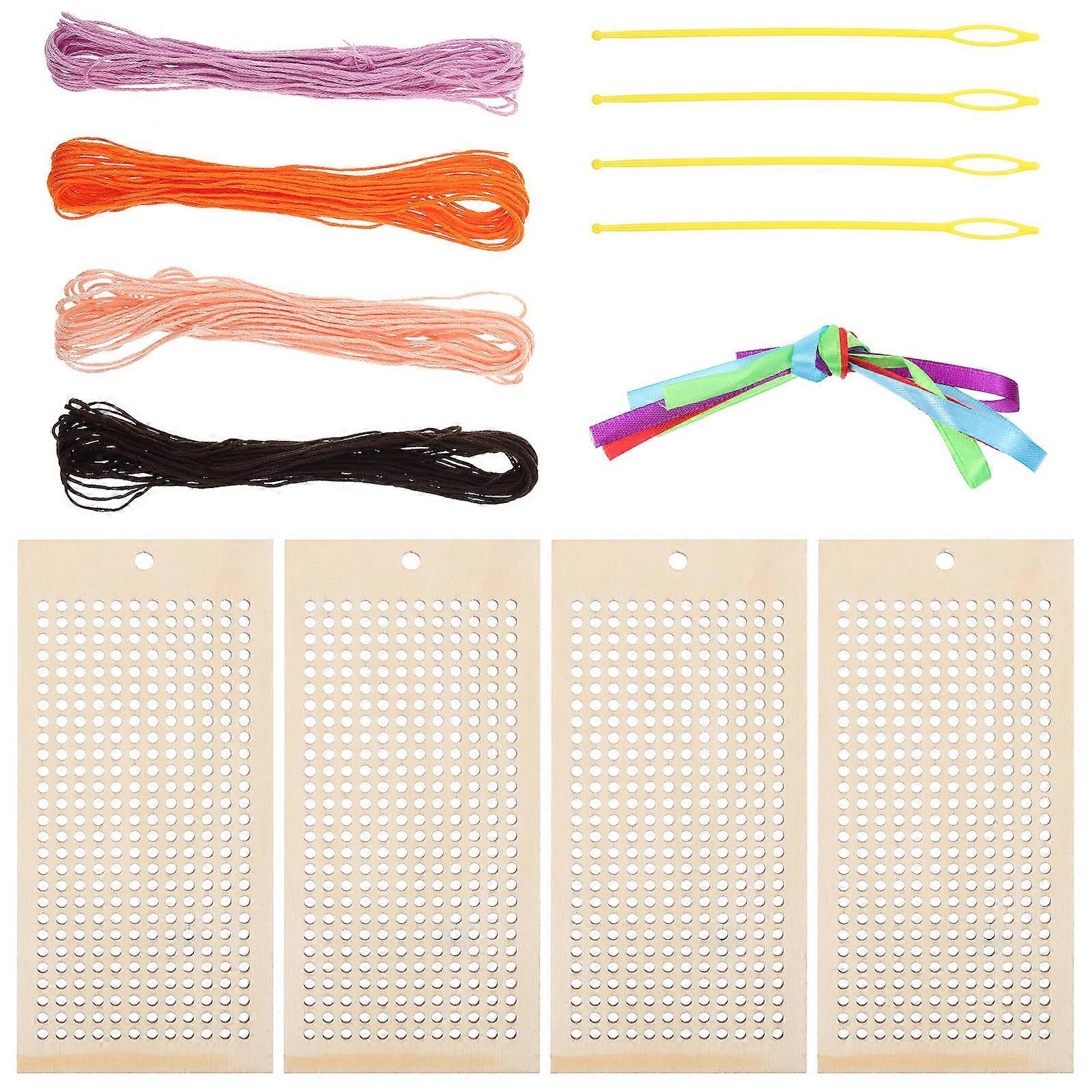 Portable Wooden Bookmarks for Reading Use with Assorted Color Woolen Yarn and DIY Embroidery Design 1 Set