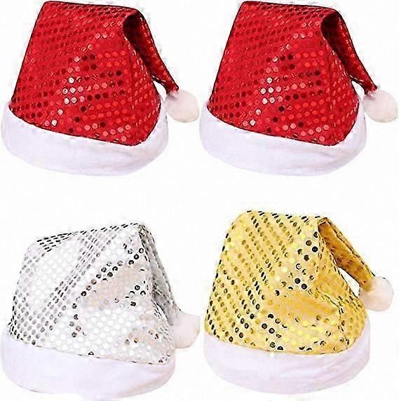 4-Pack Sparkly Sequin Holiday Hats with Plush White Trim for Festive Celebrations