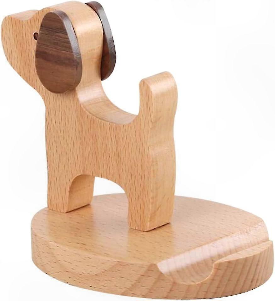 Adjustable Wooden Stand for Phones with Dog Design