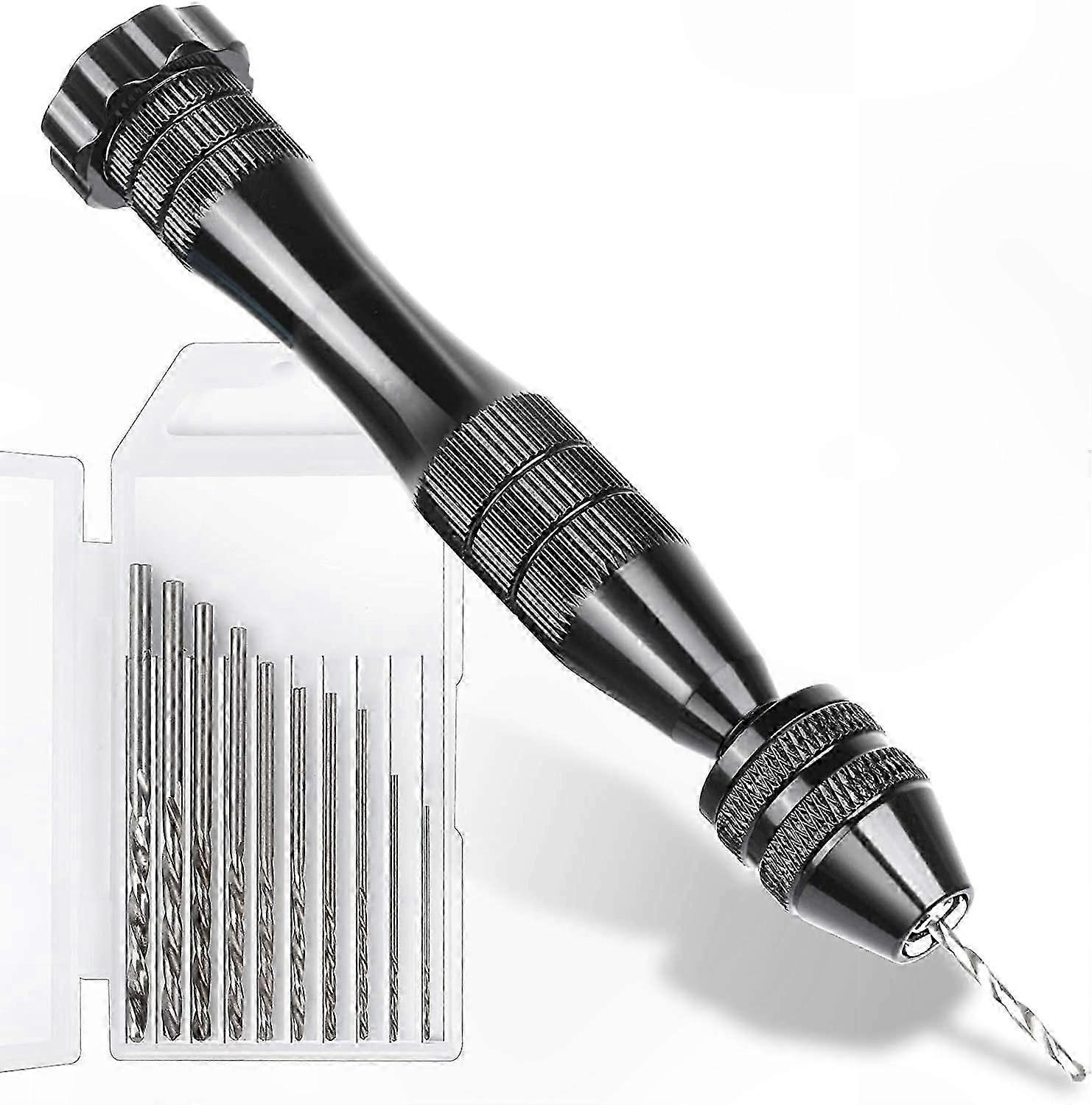 Pin Vise Hand Drill with 10 Steel Bits (0.8-3mm), Ideal for Resin, Polymer Clay, Wood Crafting Projects