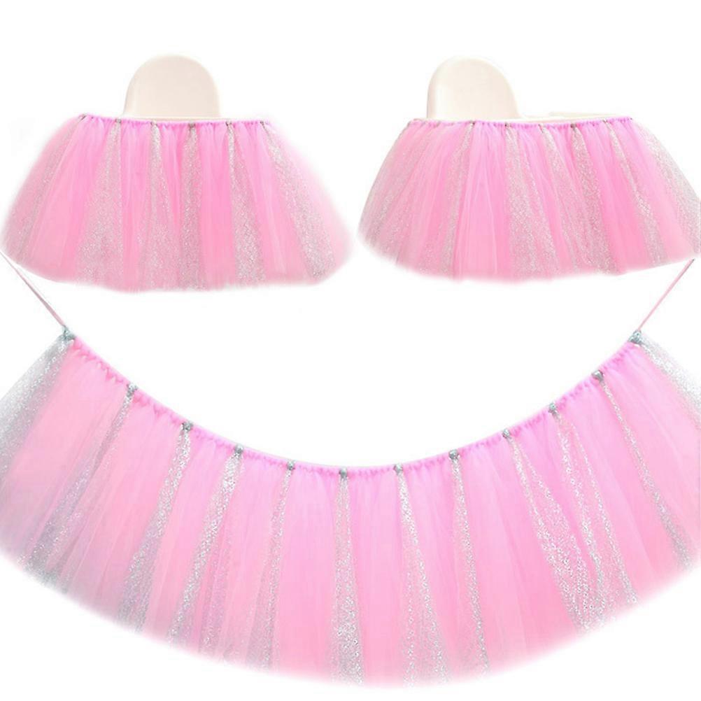 Jupe de table pour bébé rose pour la décoration de fête en maille de nylon réutilisable et facile à ranger, adaptée à la décoration de baby shower