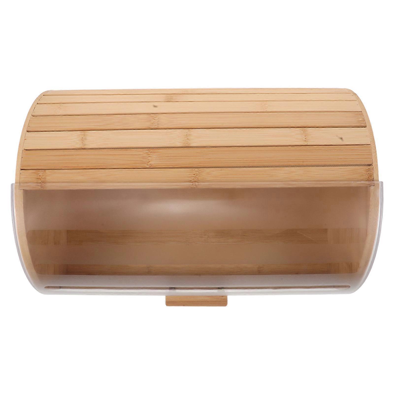 Khaki Bamboo Bread Keeper With Transparent Acrylic Lid Suitable For Kitchen Counter Organization 1Pack