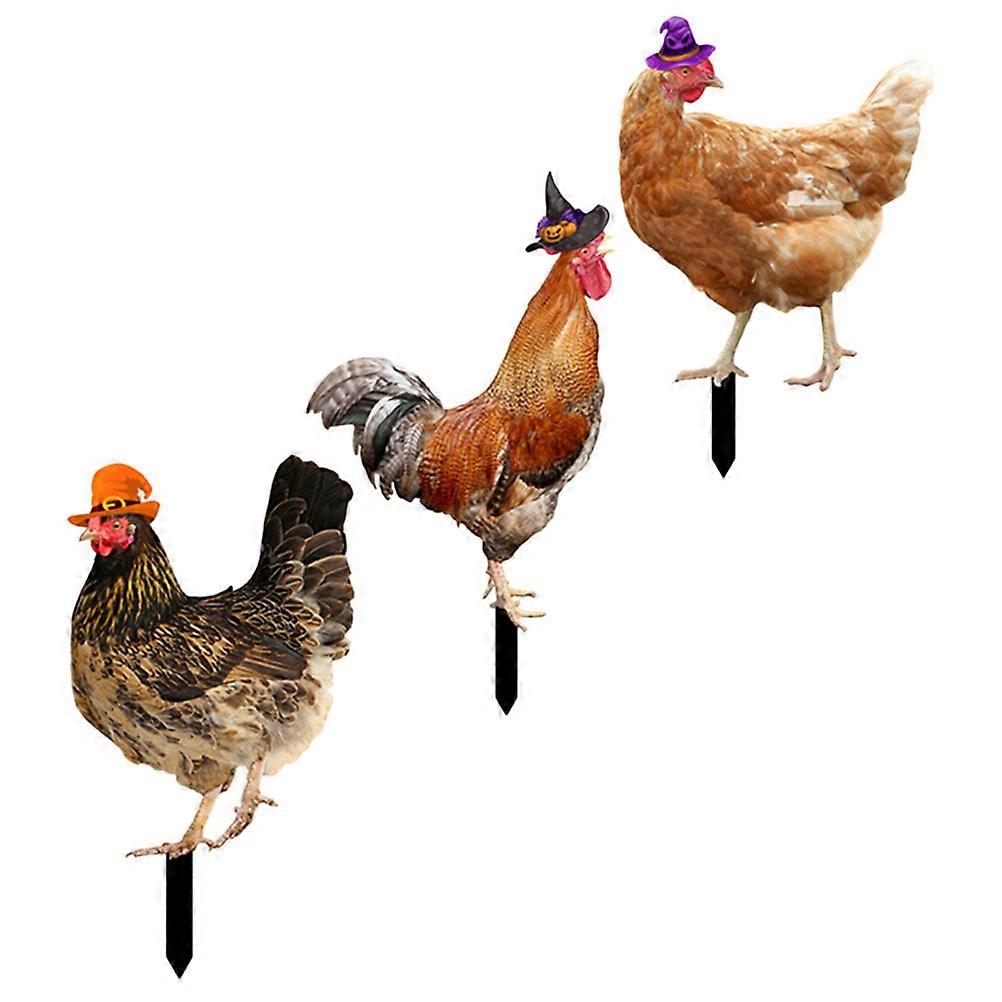 Chicken Outdoor Decor 3Pcs Acrylic Chicken Yard Stake Rustic Farmhouse Style Decorative For Garden Backyard