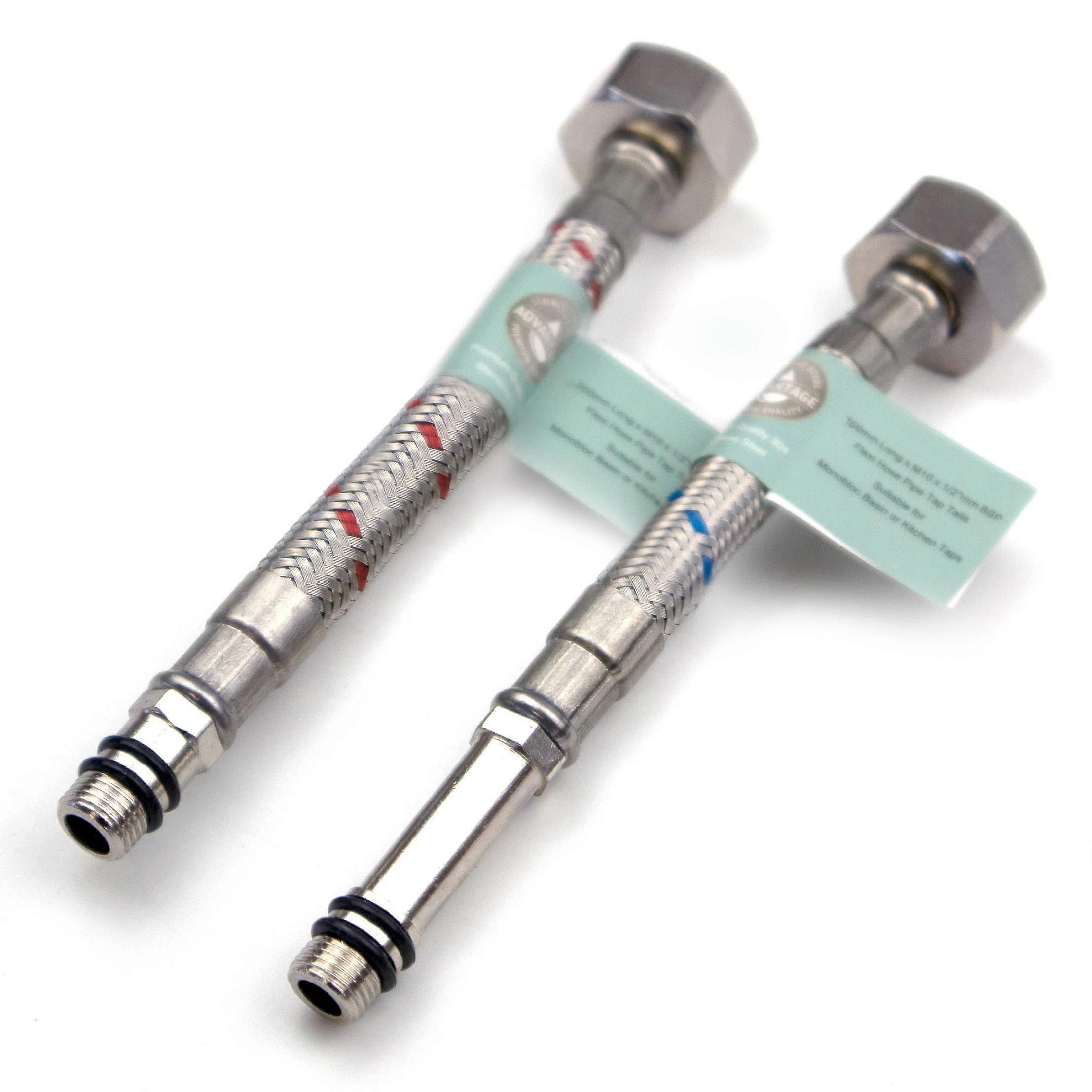 2 x 10mm (M10) x 1/2' BSP (150mm Long) Flexible Faucet Connector Pipes Monobloc Faucet Connectors for Kitchen Sink/Bathroom Sink, Flexible Pipe Ends