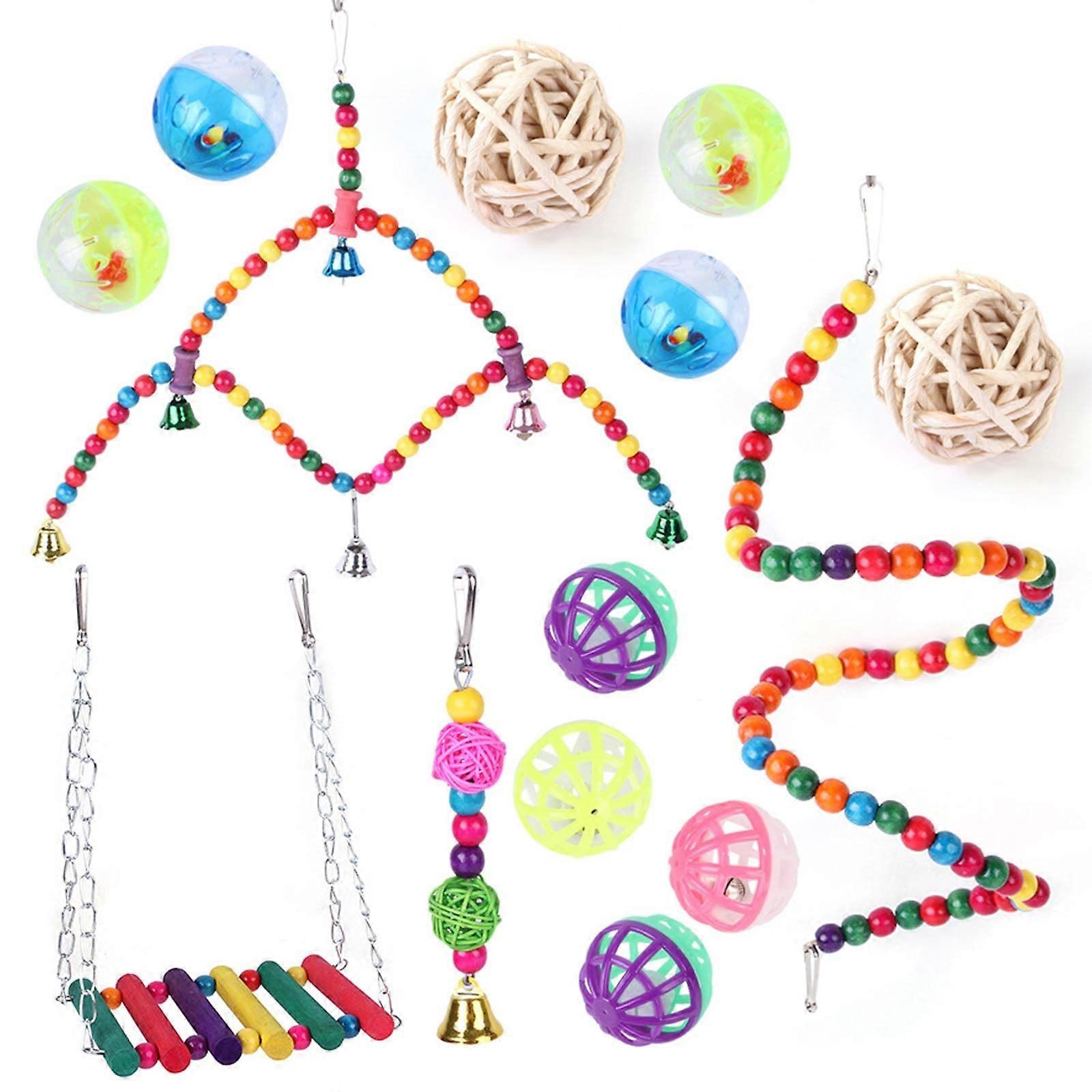 14piece Bird Swing Parrot Swing Chew Toy Ladder Hammock Stand Perch for Conure