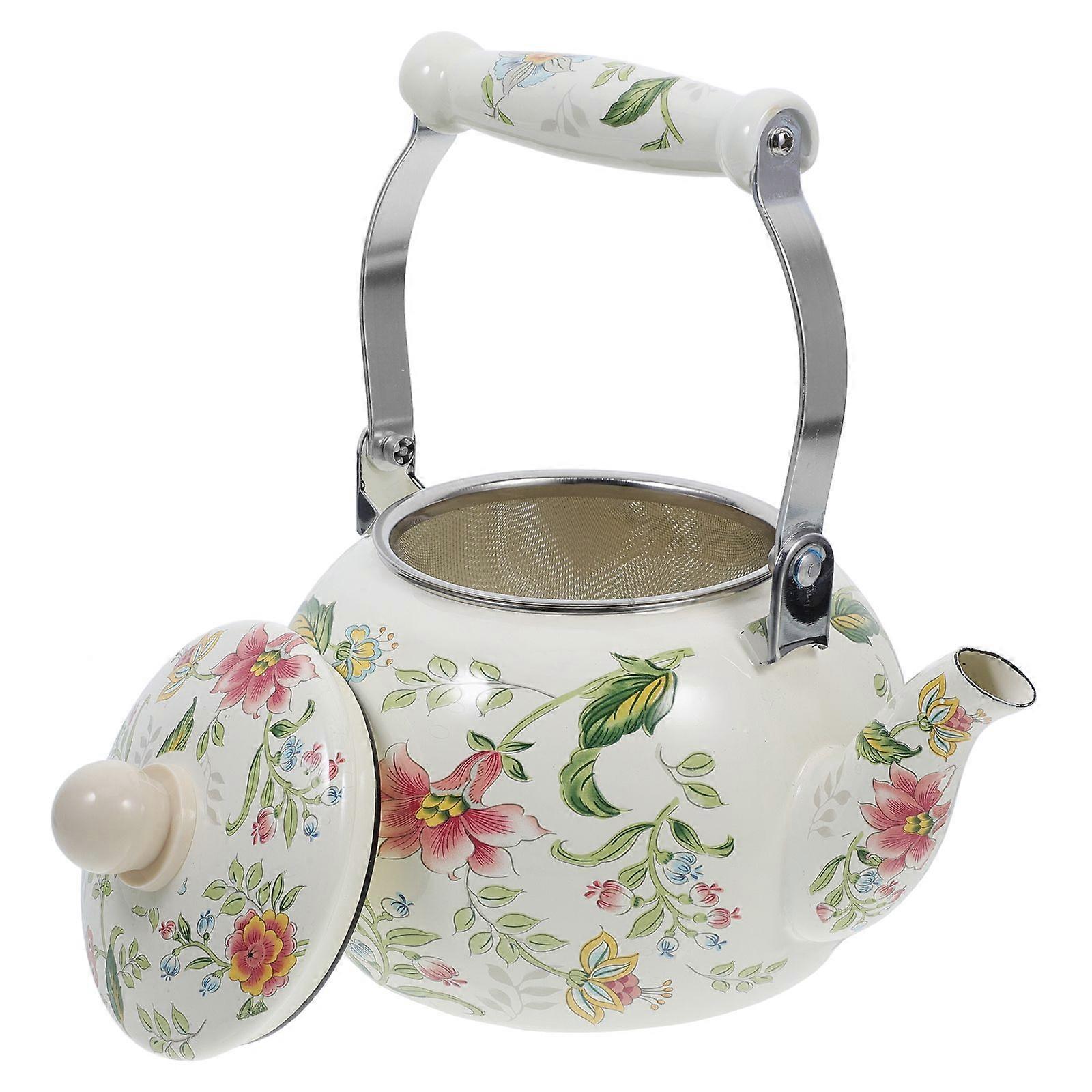 Enamel Teapot Chinese Style Enamel Tea Pot Decorative Enamel Coffee Tea Kettle with Strainer
